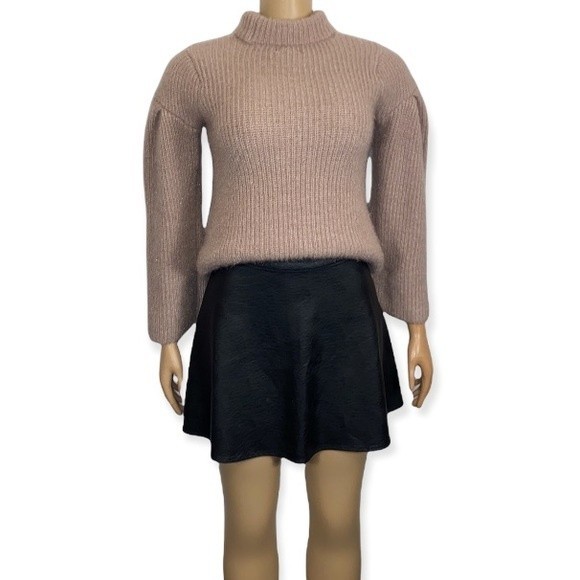 Romeo & Juliet Sweater ribbed Mock neck Puff shoulders beige size M - Picture 7 of 17